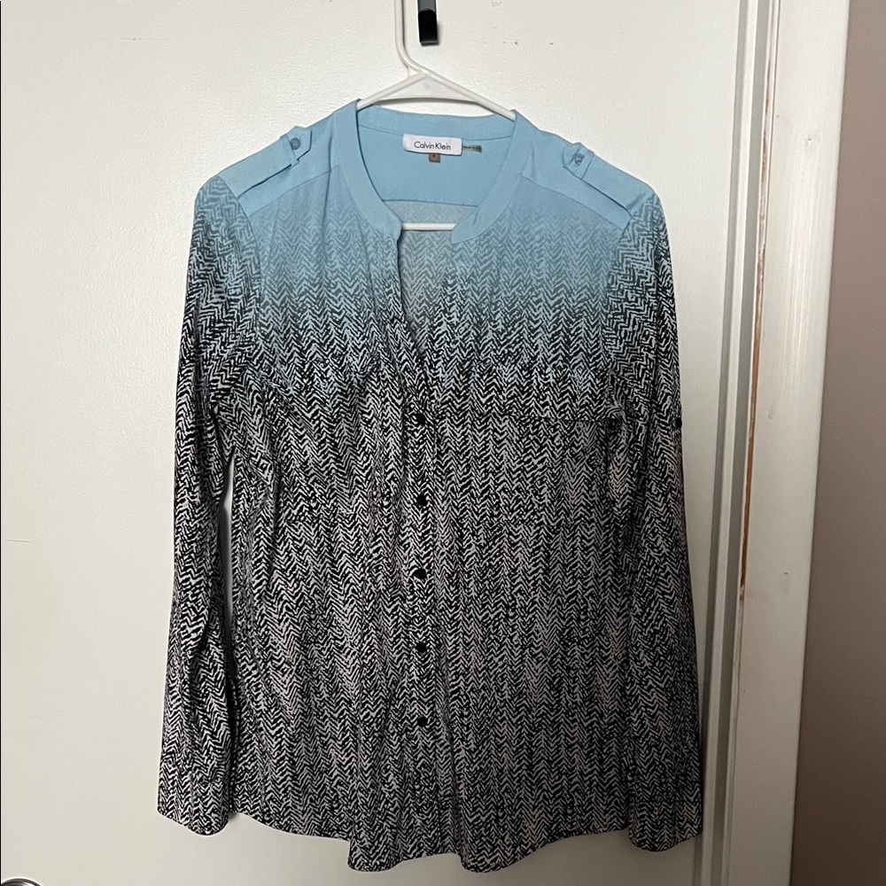 Calvin Klein Light Blue and Black Patterned Shirt